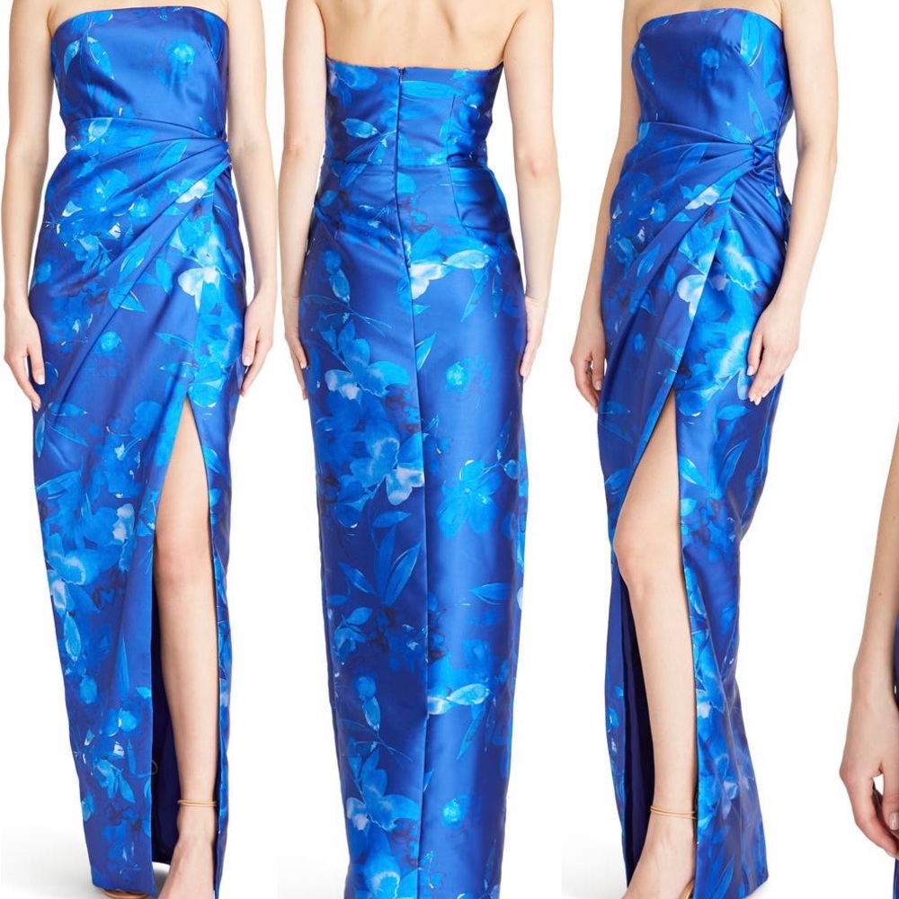 ML Monique Lhuillier Floral Strapless Column Gown